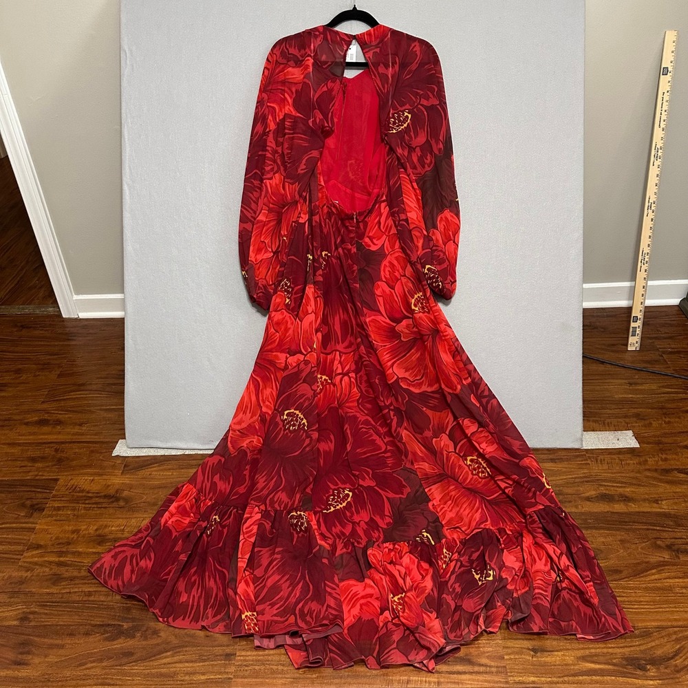 La DoubleJ Eve Open-Back Maxi Dress Red Floral Print Silk Chiffon Made in Italy - Picture 6 of 14